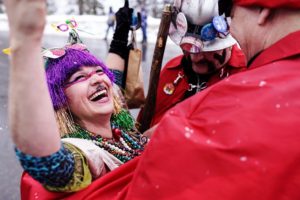 Lady dressed up during the snowfest 2019 parade in tahoe city